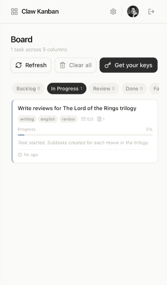 Mobile Kanban dashboard